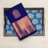 Sapphire Blue Kanchi with Gold Zari Pallu - MIRASILKS Sapphire Blue Kanchi with Gold Zari Pallu